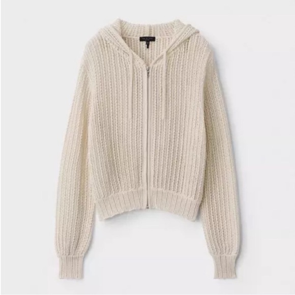 Rag and Bone Miley Hoodie Open Knit Sweater Pointelle Zip Front Sz XS NEW - Picture 3 of 13